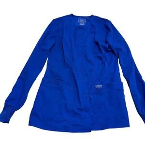 Cherokee long sleeve blue scrub top nursing sz XS winter medical button up